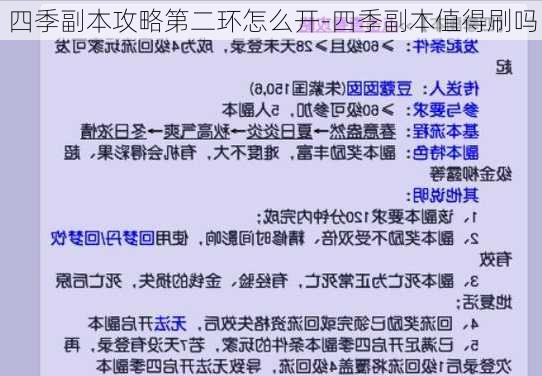 四季副本攻略第二环怎么开-四季副本值得刷吗